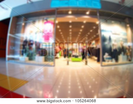 Ultrawide Blurred Image Of The Interior Shopping Mall
