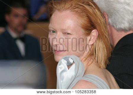 CANNES, FRANCE - MAY 17: Tilda Swinton attends the screening of 'Broken Flowers' at the Grand Theatre during the 58th International Cannes Film Festival May 17, 2005 in Cannes, France.