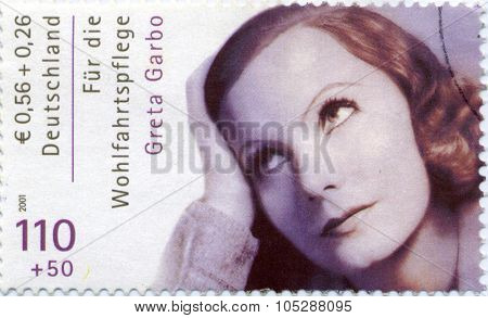 GERMANY - CIRCA 2001:  Germany stamp. The Hollywood actress Greta Garbo starred in 30 films, circa 2001