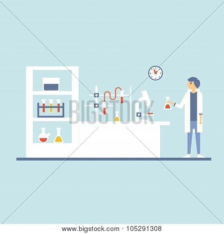 Healthcare Laboratory Testing Room, Flat Design Vector Illustration