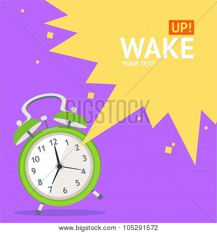 Wake Up Clock Concept Card. Vector
