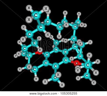 Tocopherol - vitamin E - molecular structure on black background
