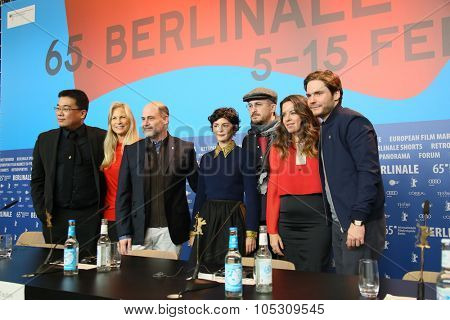 BERLIN, GERMANY - FEBRUARY 05: Daniel Bruehl, Darren Aronofsky, Audrey Tautou,   attend the Jury press conference  during the 65th Berlinale at Grand Hyatt Hotel on February 5, 2015 in Berlin, Germany