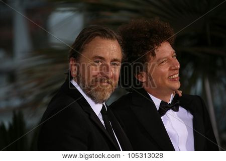 Director Michel Franco  with actor Tim Roth attend a photocall for the winners of the Palm D'Or during the 68th annual Cannes Film Festival on May 24, 2015 in Cannes, France.
