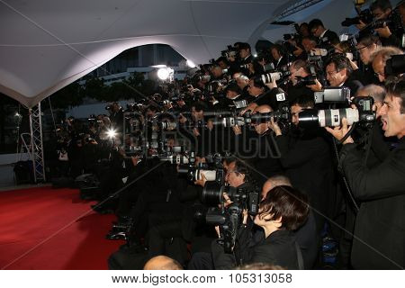 Photographer attends a photocall for the winners of the Palm D'Or during the 68th annual Cannes Film Festival on May 24, 2015 in Cannes, France.