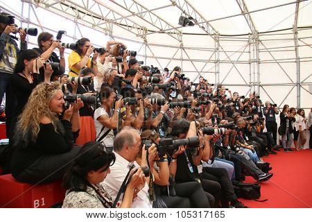 Venice, Italy - 11 September 2015: Photographer  attends a photocall for 'Per Amor Vostro' during the 72nd Venice Film Festival