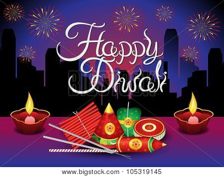 Artistic Detailed Diwali Background With Crackers