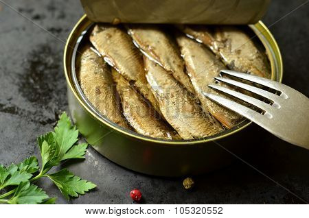 Can With Smoked Baltic Sprats.