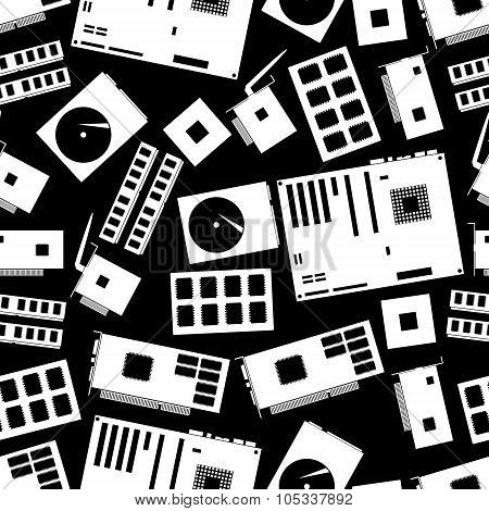 Internal Desktop Computer Components Seamless Dark Pattern Eps10