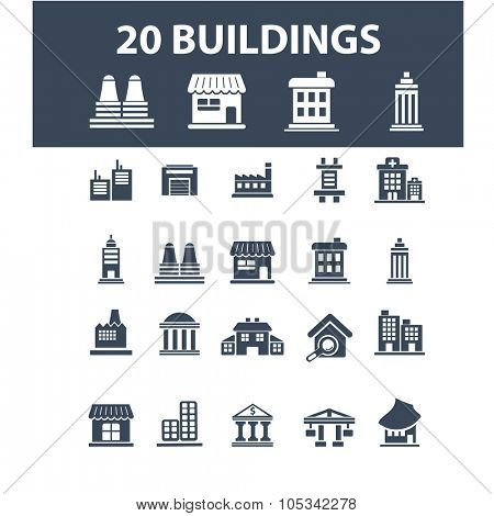 administrative, public buildings icons