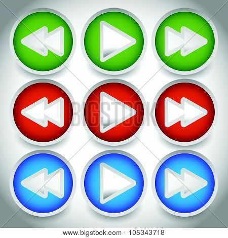 Rewind, Play, Fast Forward Navigation Buttons. Editable Vector Graphics.