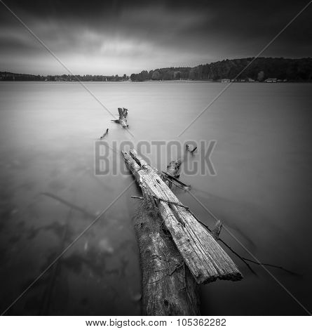 Long Exposure Landscape Of Lake Shore
