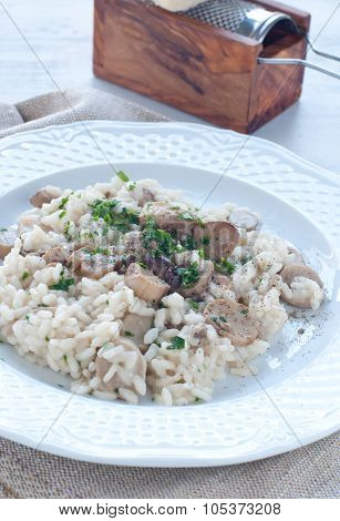 pasta And Rice With Porcini Mushrooms Served With Butter And Parmesan