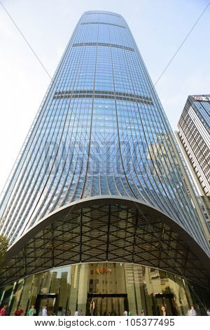 SHENZHEN, CHINA - MAY 28, 2014: area around the KK100. The KK100, formerly known as Kingkey 100 and Kingkey Finance Center Plaza, is a supertall skyscraper in Shenzhen, Guangdong province, China.