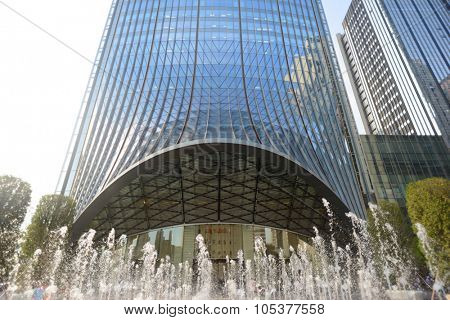 SHENZHEN, CHINA - MAY 28, 2014: area around the KK100. The KK100, formerly known as Kingkey 100 and Kingkey Finance Center Plaza, is a supertall skyscraper in Shenzhen, Guangdong province, China.