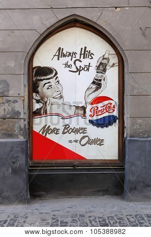 LVIV, UKRAINE - OCTOBER 06: advertizing of Pepsi on street on October 06, 2013 in Lviv.