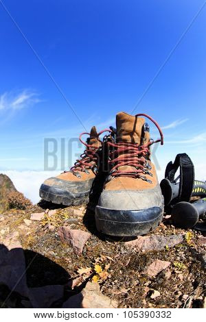 Hiking Boots On Beautiful Mountain Peak