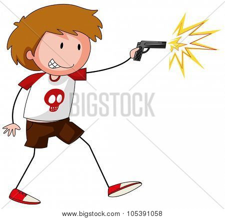 Boy playing with gun illustration