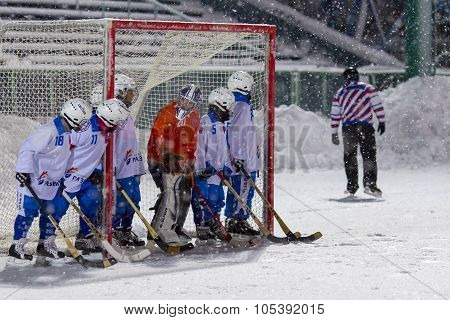RUSSIA, KOROLEV - JANUARY 15, 2015: 3-d stage children's hockey League bandy, Russia.