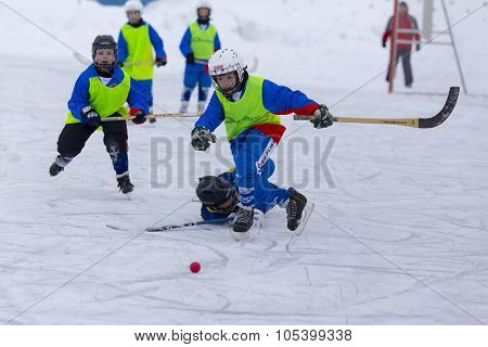 RUSSIA, KOROLEV - JANUARY 15, 2015: 3-d stage children's hockey League bandy, Russia.