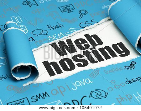 Web development concept: black text Web Hosting under the piece of  torn paper