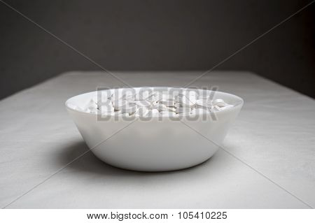 plate filled with medical pills drugs is on the table