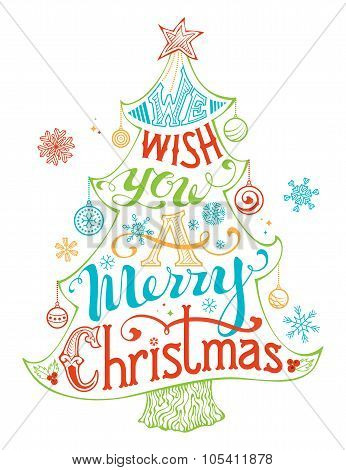 Merry Christmas Lettering Inside The Christmas Tree.