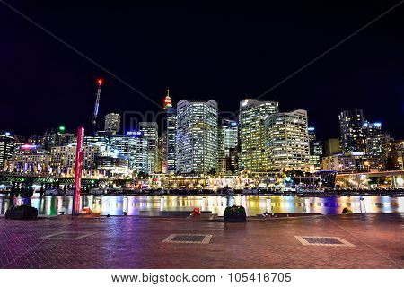 Sydney, Australia - NOVEMBER 24, 2015 : Night Scene Of Darling Harbour.