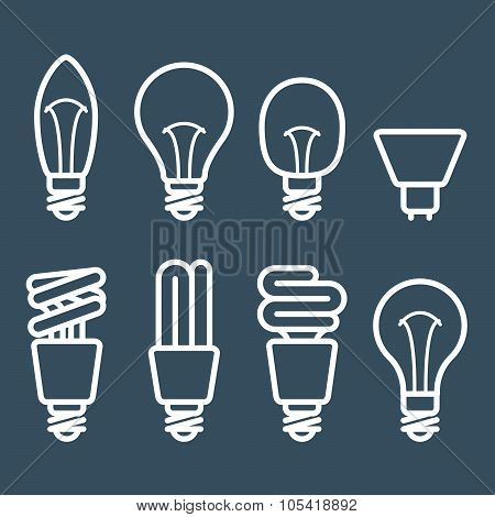 Fluorescent lamp and light bulb icons
