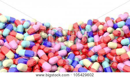 Colorful caplets with copy-space, isolated on white background.