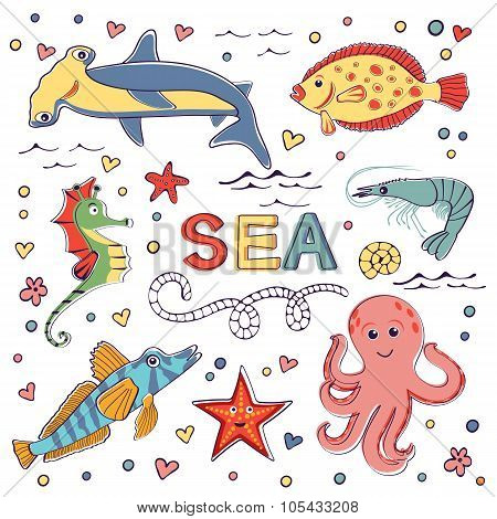 Colorful marine hand drawn clipart