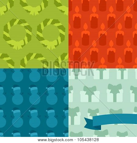 Set of Merry Christmas and Happy New Year seamless patterns