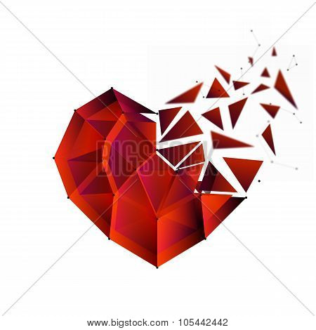 Heart polygon. Abstract explosion.