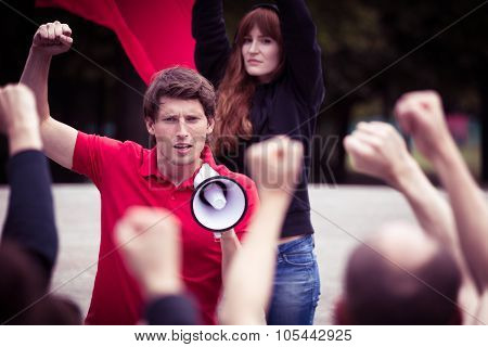 Young Rebellious Man With Megaphone