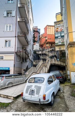 Downtown Street View And Old Car In Potenza
