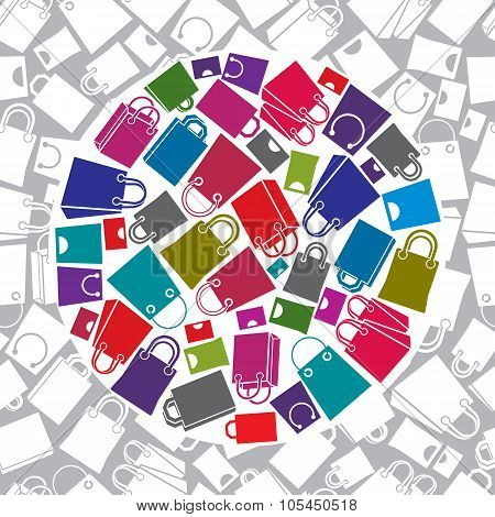Shopping Bags Icon Set With Seamless Pattern In Background, Vector Icon Set, Elements Easy To Use Se