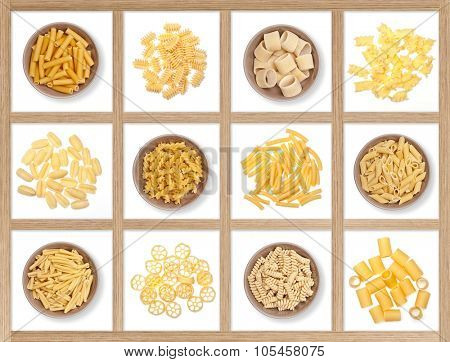 food background different kind of italian pasta
