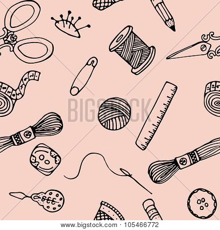 Sewing hand drawn vector pattern