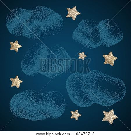 Stars with Clouds. Night Sky