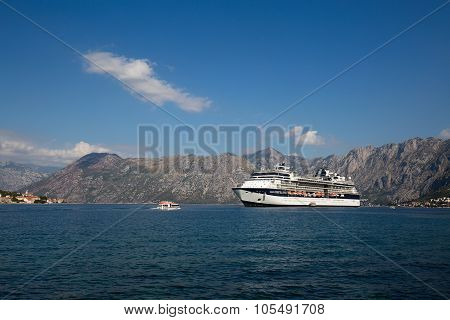 Large Cruise Ship Celebrity Constellation In Boka Kotorsky Bay. Montenegro