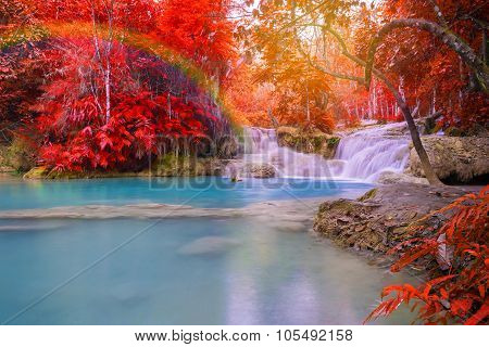 Waterfall In Rain Forest (tat Kuang Si Waterfalls At Laos.)