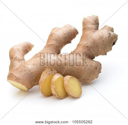 Fresh ginger root or rhizome isolated on white background cutout