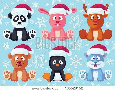 Christmas Cute Flat Animals Set