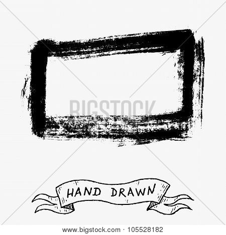 Vector Hand Drawn Grunge Rectangle Frame. Made With Ink On Paper.