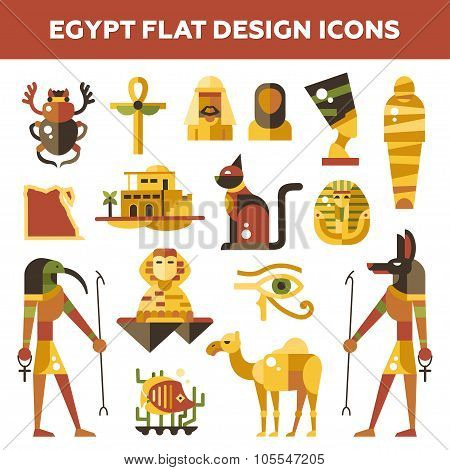 Set of flat design Egypt travel icons, infographics elements with landmarks and famous Egyptian symb