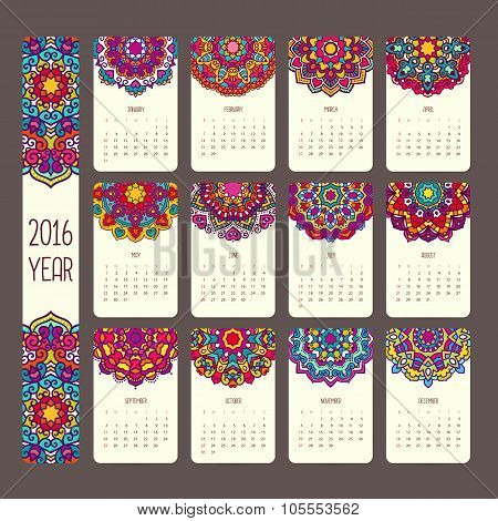 Calendar 2016 with mandalas