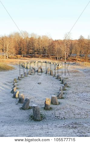 The Big Stones Standing In The Snow Field In Winter