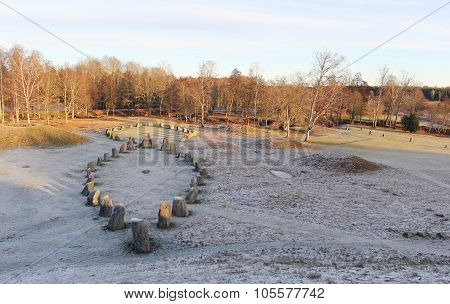 The Big Stones Standing In The Snow Field In Winter