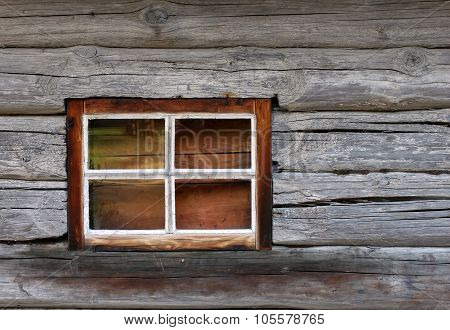 The Old Window In The Wooden Gouse Wall