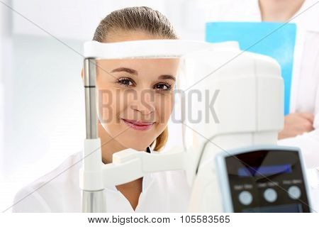 Woman in ophthalmologist.